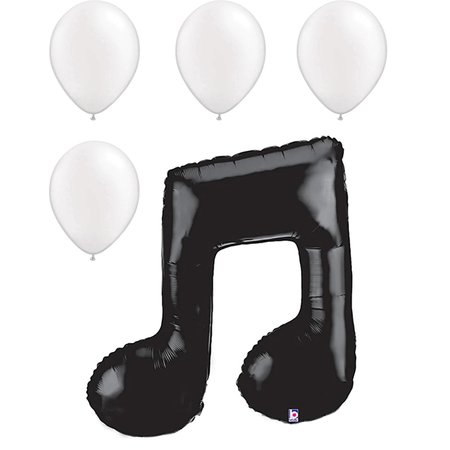 LOONBALLOON Music Balloons, 40 inch MUSIC NOTE DOUBLE - BLACK, 4 Pearl White Latex Set LOON-LAB-85377P-B-P